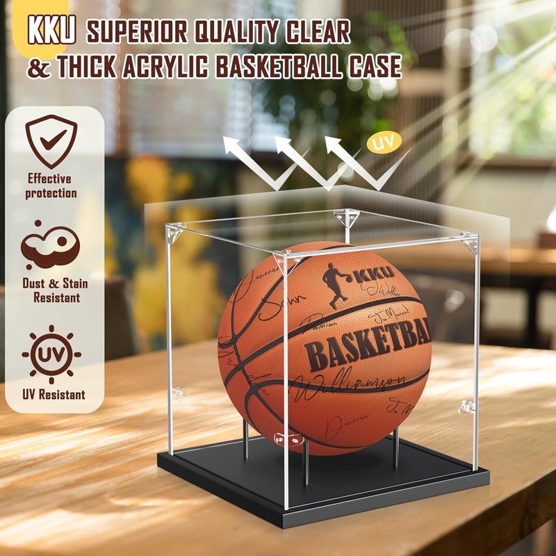 KKU Basketball Display Case, Acrylic Clear Full Size Basketball Case with Solid Wood Base,UV Protected Basketball Display Stand for Autographed Standard NBA WNBA Ball Memorabilia Keepsake, Black - Image 5